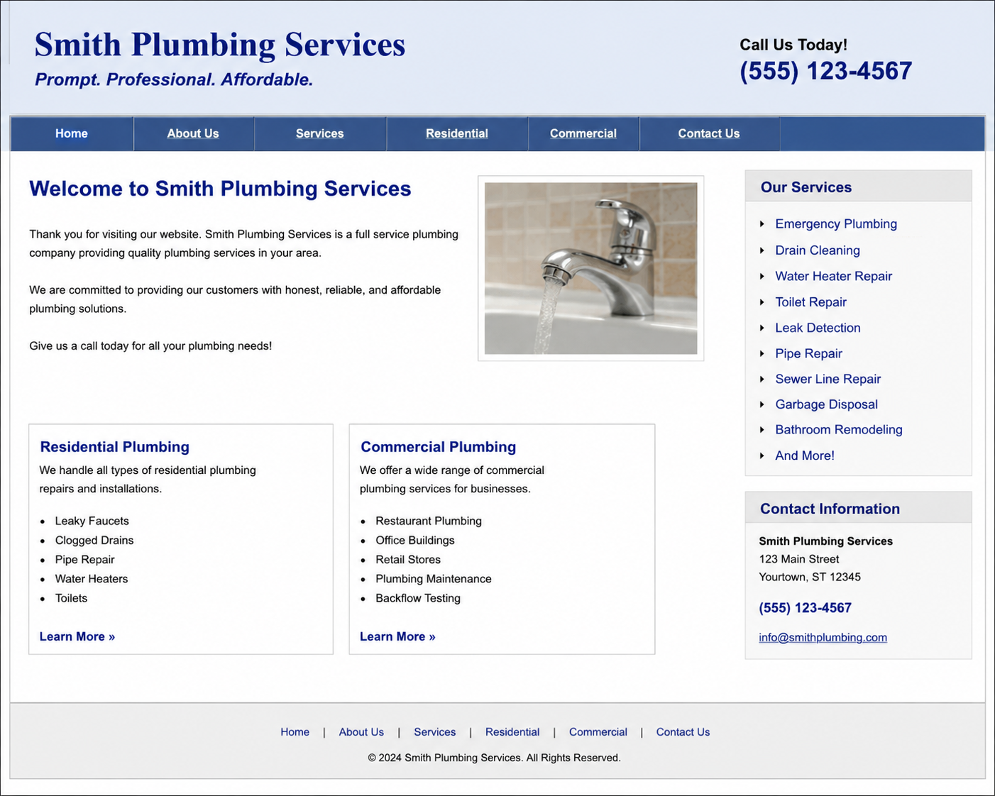 Smith Plumbing's outdated website